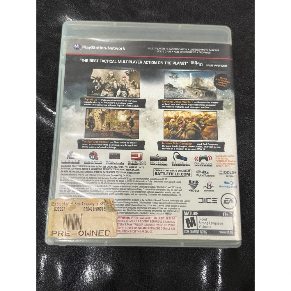 Battlefield Bad Company 2 Sony PlayStation‎ 3 PS3 Game 2010 DICE EA FPS NTSC-U/C